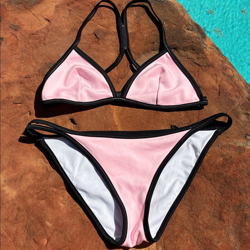 Victoria's Secret Pink and Black Triangle string Bikini Set L